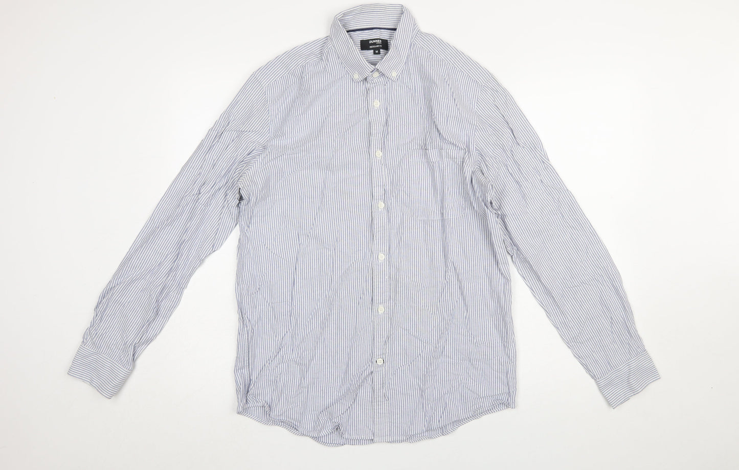 Dunnes Stores Men's Blue Striped Cotton Button-Up Shirt M Regular Fit