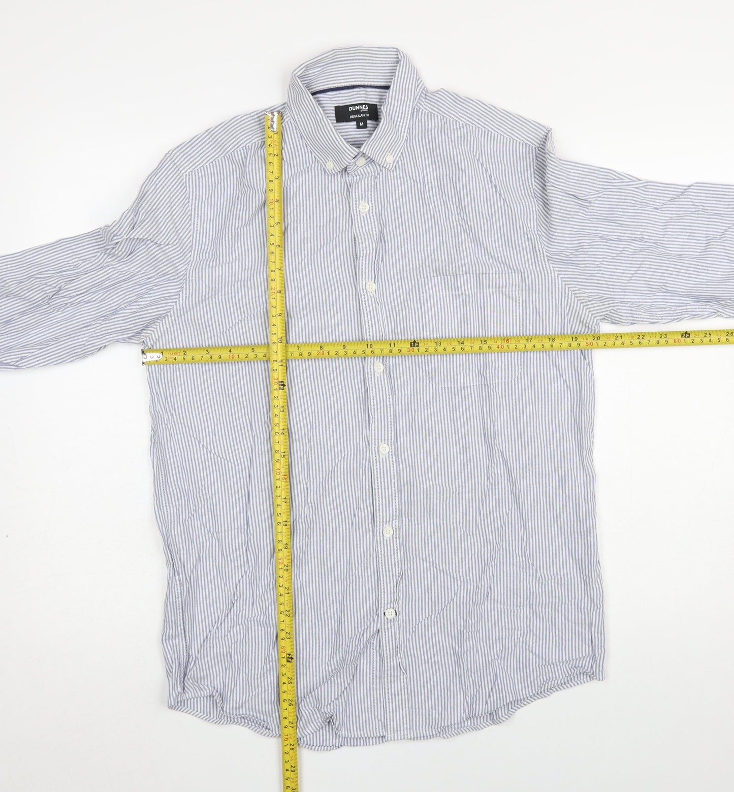 Dunnes Stores Men's Blue Striped Cotton Button-Up Shirt M Regular Fit