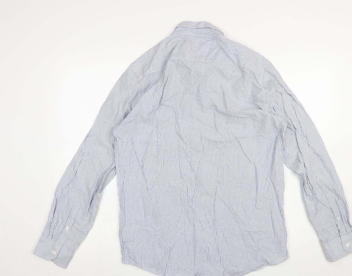 Dunnes Stores Men's Blue Striped Cotton Button-Up Shirt M Regular Fit
