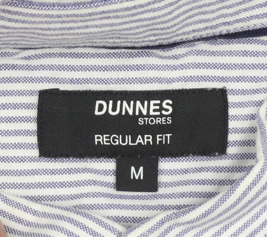 Dunnes Stores Men's Blue Striped Cotton Button-Up Shirt M Regular Fit