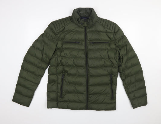 Lucky Brand Men's Green Puffer Jacket Size S Quilted Zip Up Winter Coat