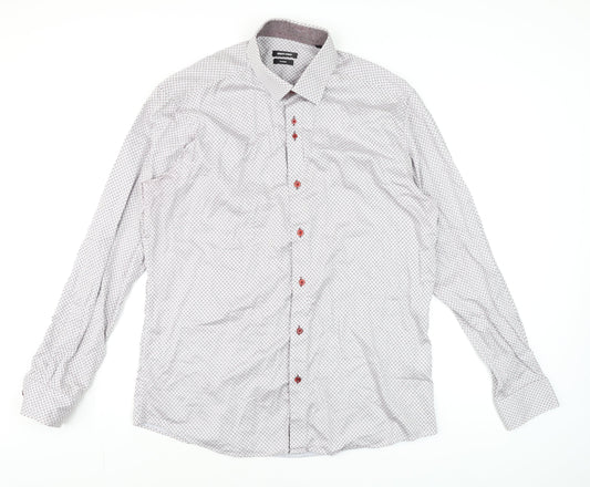 Remus Uomo Men's White Geometric Tapered Dress Shirt 17in 43cm Slim Fit