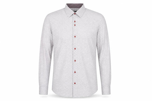 Remus Uomo Men's White Geometric Tapered Dress Shirt 17in 43cm Slim Fit