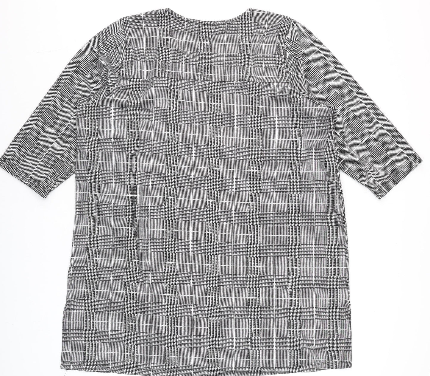 Zhenzi Women Grey Check Tunic Blouse M 3/4 Sleeve Classic Work Top
