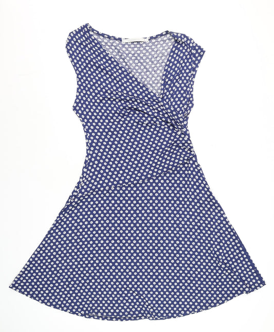 La Fée Maraboutée Women Blue Floral Wrap Dress Size 8 Summer