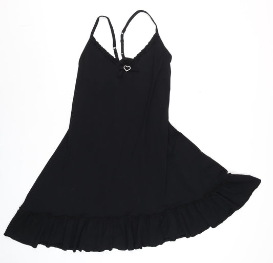 Yoek Women's Black Viscose Slip Dress M Ruffle Hem Party Style