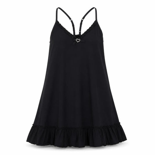 Yoek Women's Black Viscose Slip Dress M Ruffle Hem Party Style