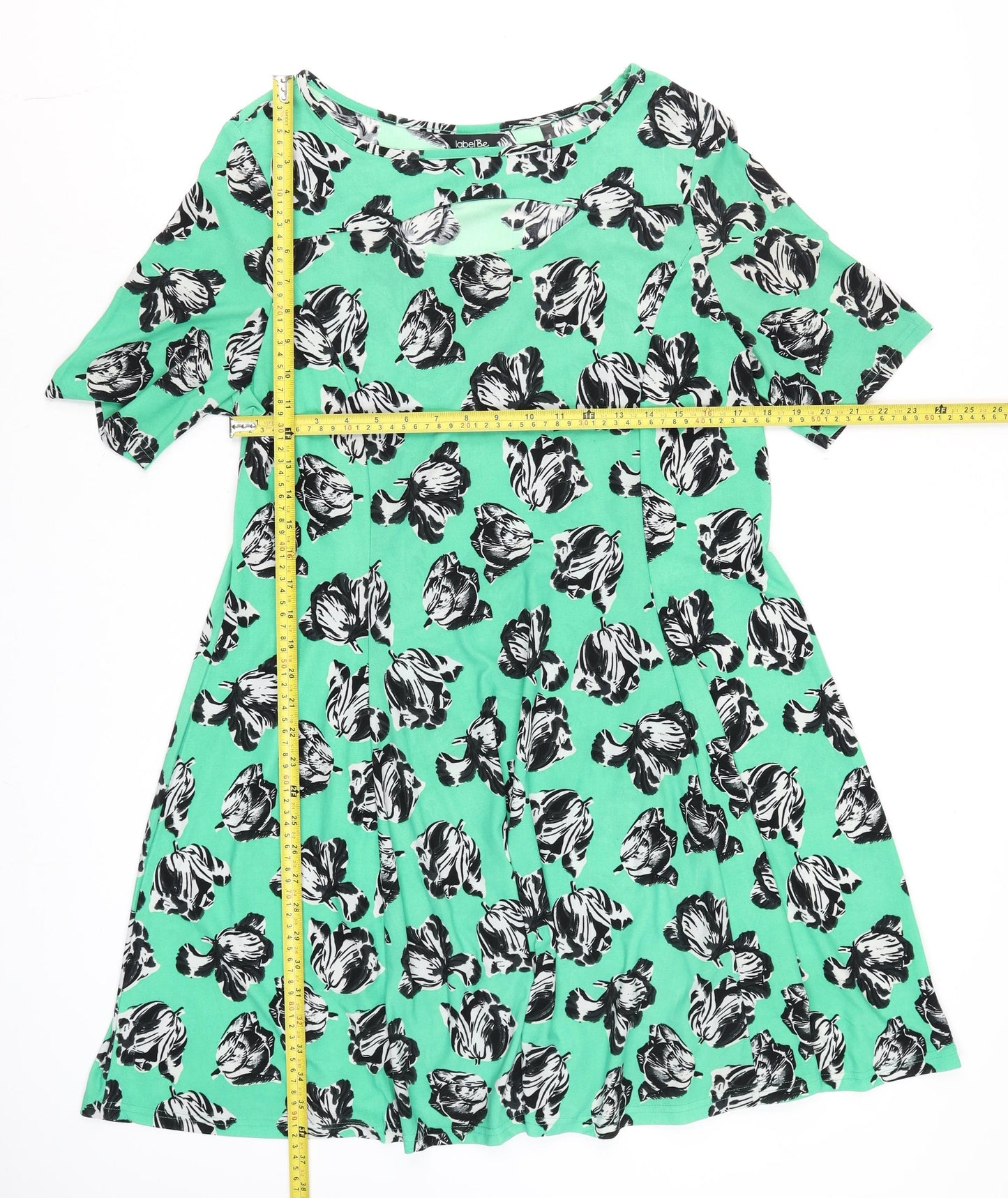 LabelBe Women’s Green Floral Skater Dress Size M Short Sleeve