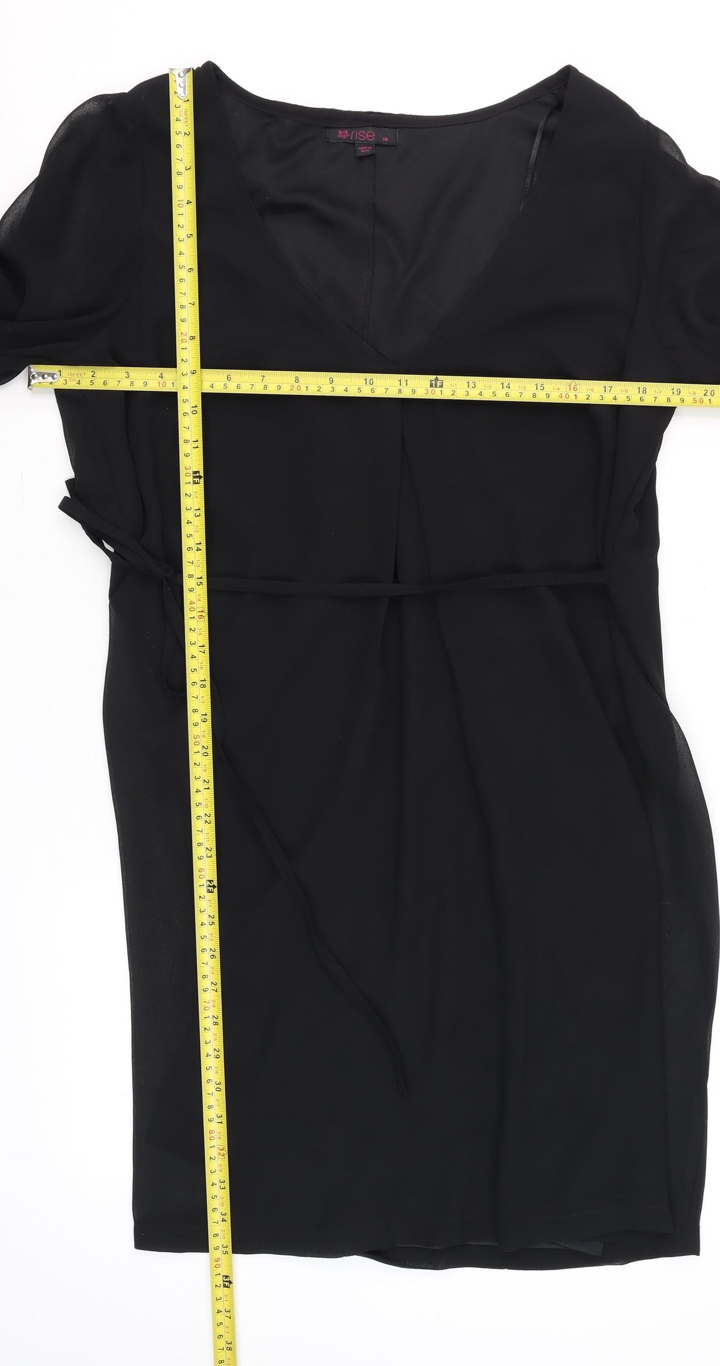 Rise Womens Black Beaded Cuff V-Neck Shift Party Dress Size 14