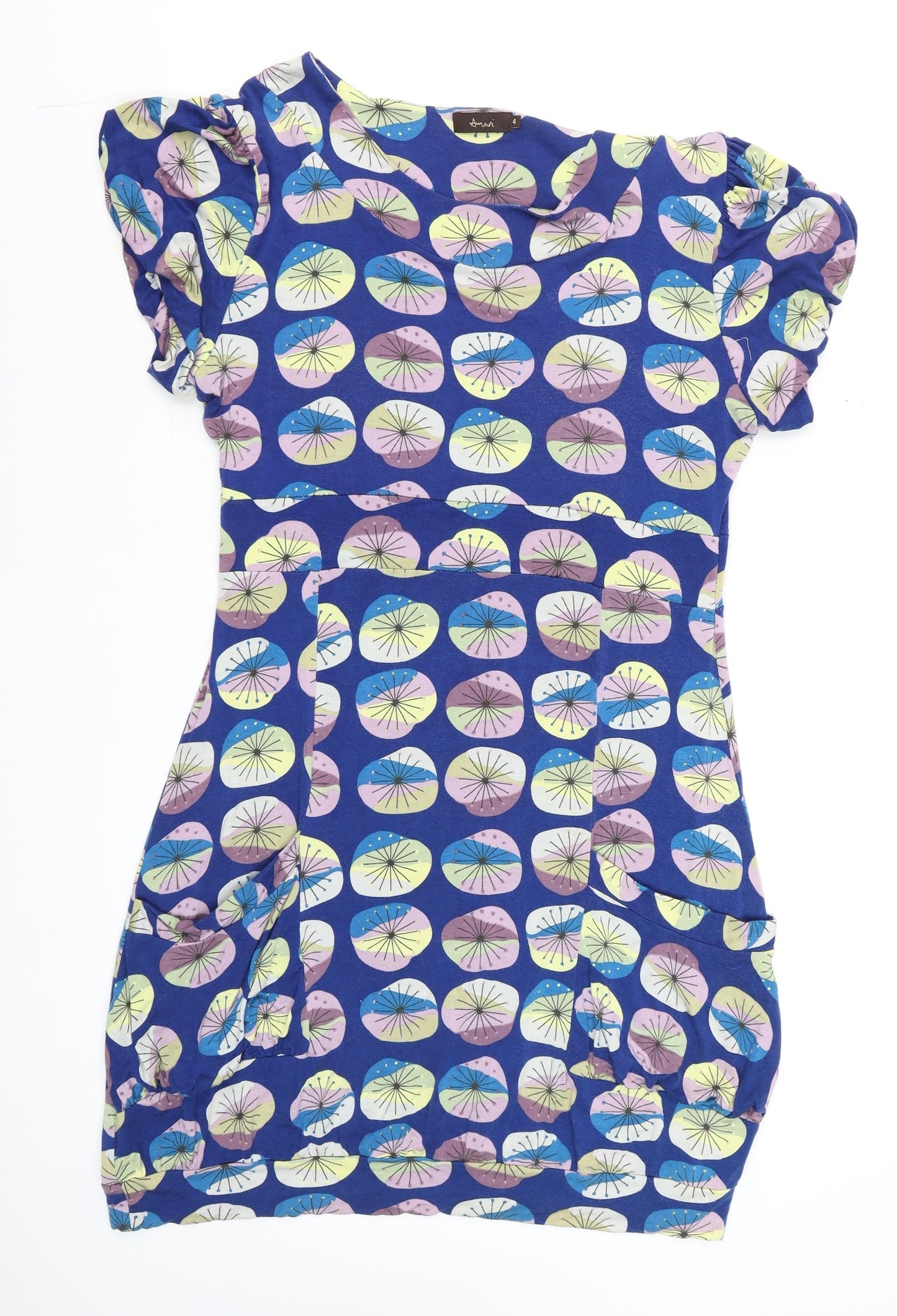 Amani Women’s Blue Geometric Short Sleeve Bodycon Dress Size 4