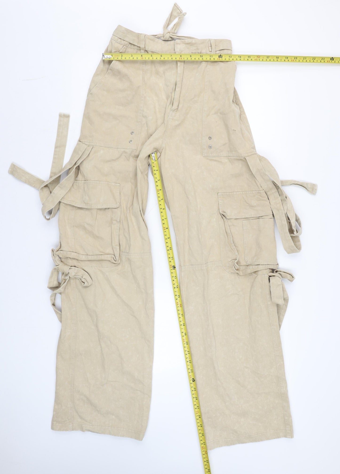 Mars the Label Womens Beige Cargo Wide Leg Cotton Trousers Size S