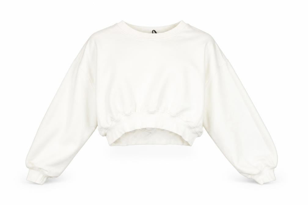 Zara Women White Cotton Blend Cropped Pullover Sweatshirt S