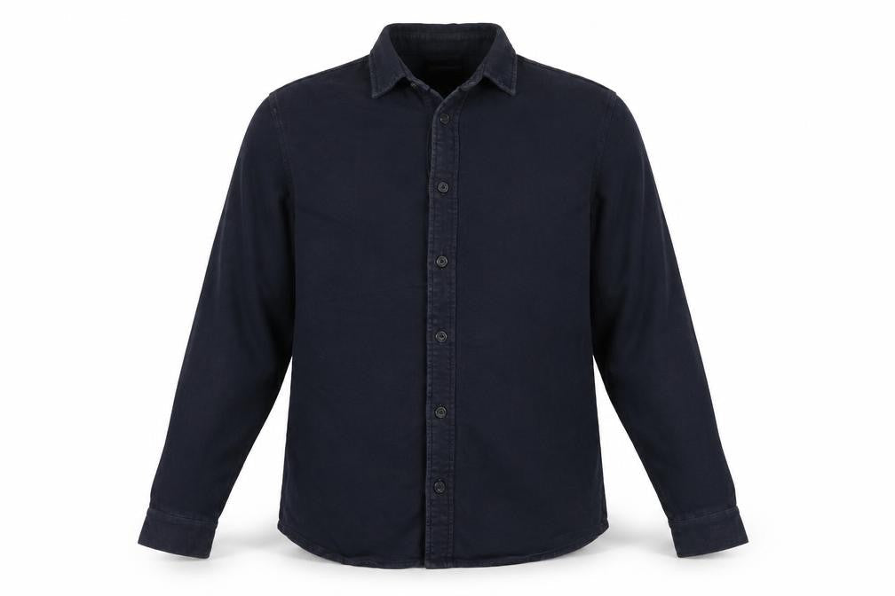 TailorByrd Men's Navy Blue Cotton Long Sleeve Button-Up Shirt Size L