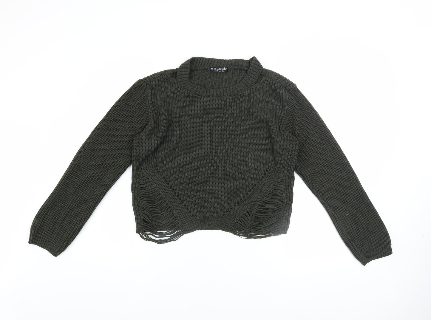 Select Women Green Chunky Knit Distressed Jumper Size 10