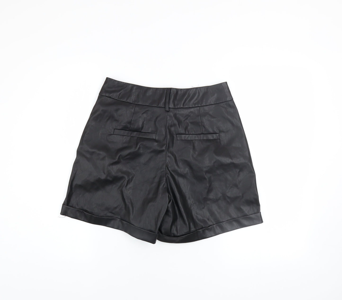 ONLY Women's Black Faux Leather Chino Shorts Size S High Rise