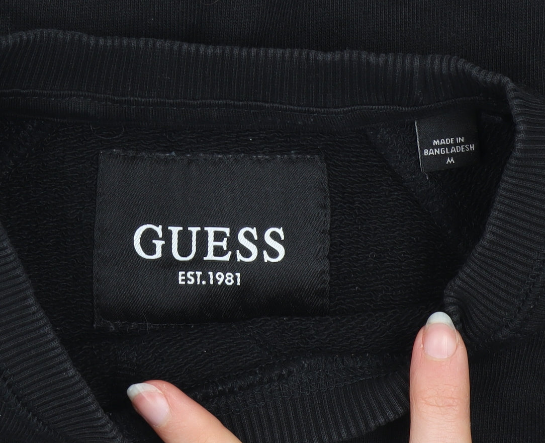 Guess Men’s Black Logo Crew Neck Sweatshirt Medium Regular Fit