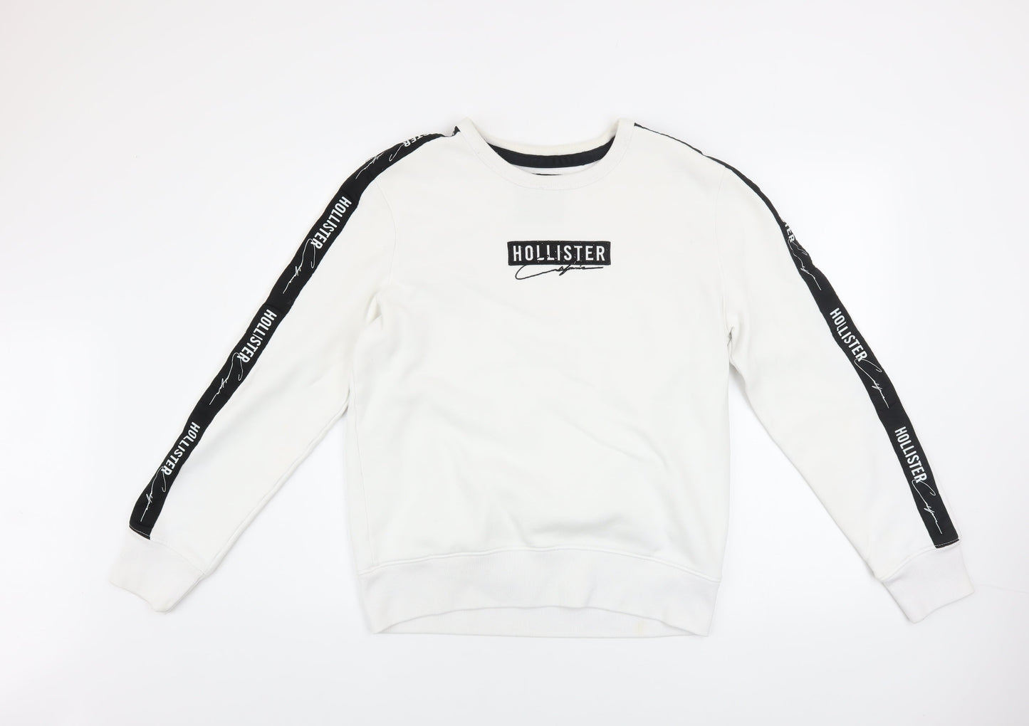 Hollister Mens White Small Pullover Sweatshirt Logo Crew Neck