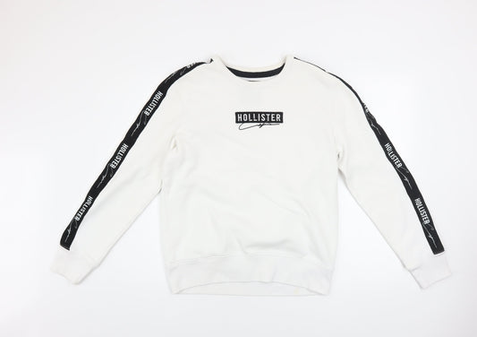 Hollister Mens White Small Pullover Sweatshirt Logo Crew Neck