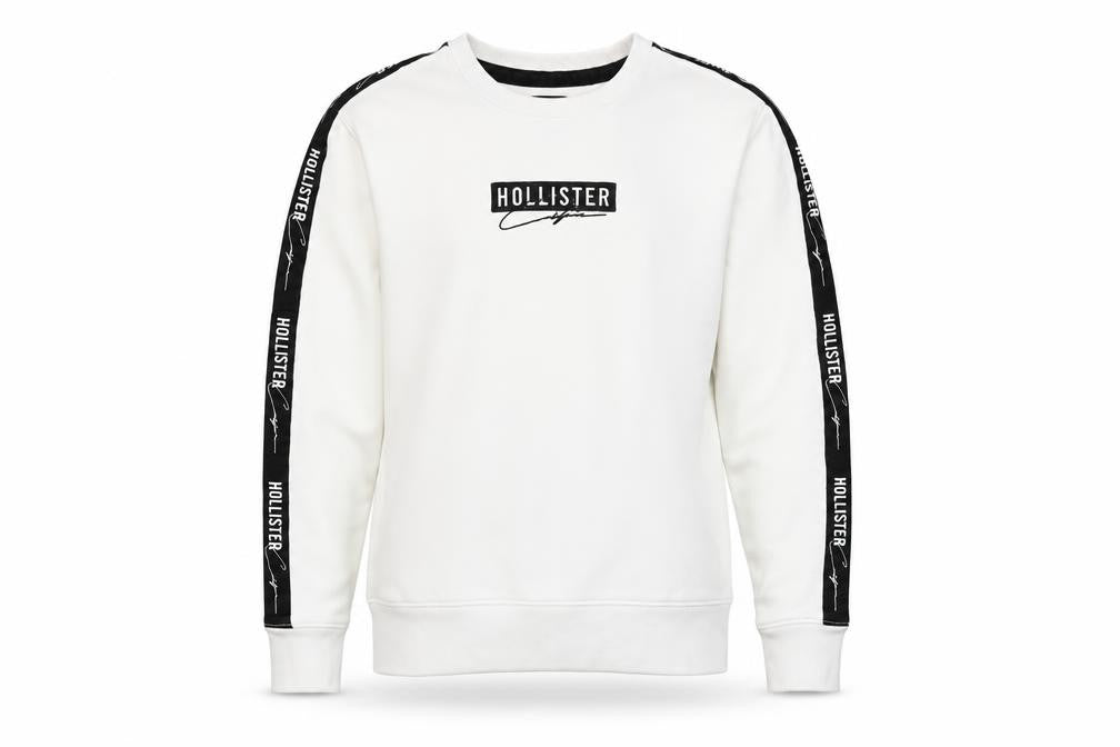 Hollister Mens White Small Pullover Sweatshirt Logo Crew Neck