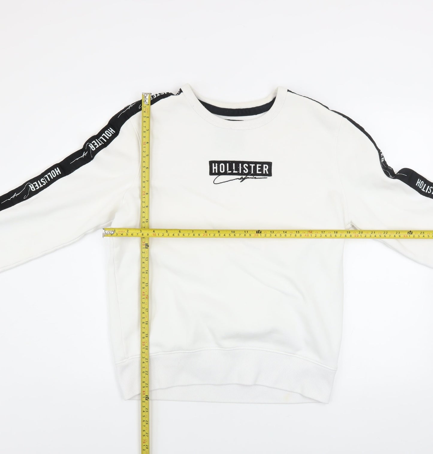 Hollister Mens White Small Pullover Sweatshirt Logo Crew Neck