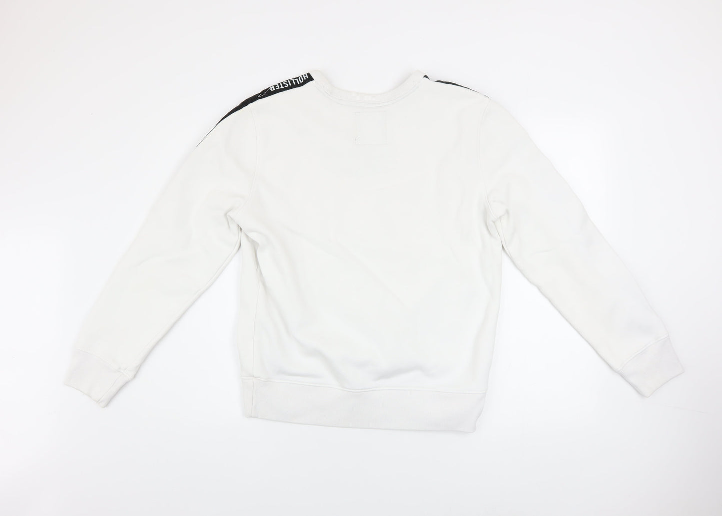 Hollister Mens White Small Pullover Sweatshirt Logo Crew Neck