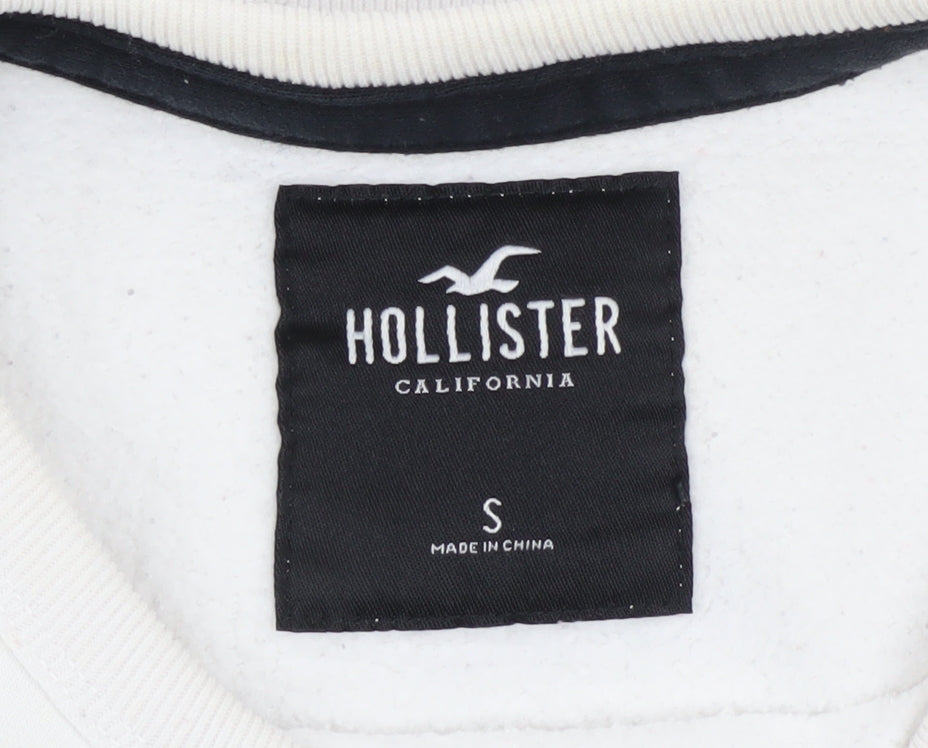 Hollister Mens White Small Pullover Sweatshirt Logo Crew Neck