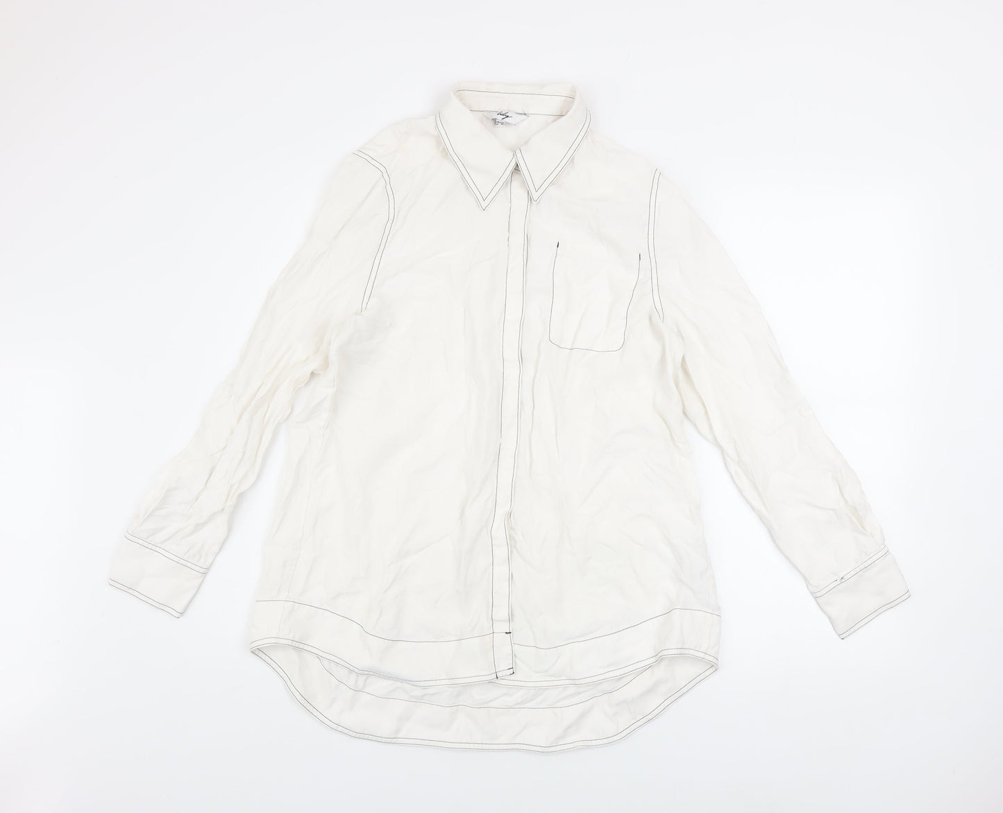 Lily Women’s White Long Sleeve Lyocell Button-Up Shirt 2XL