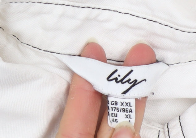 Lily Women’s White Long Sleeve Lyocell Button-Up Shirt 2XL