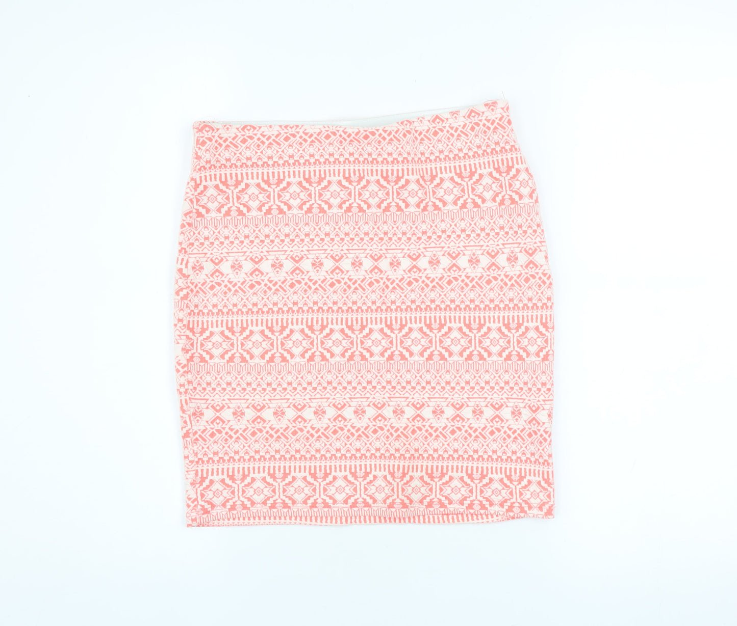 Bershka Women Pink Geometric Pencil Skirt Size L Stretch Cotton Blend