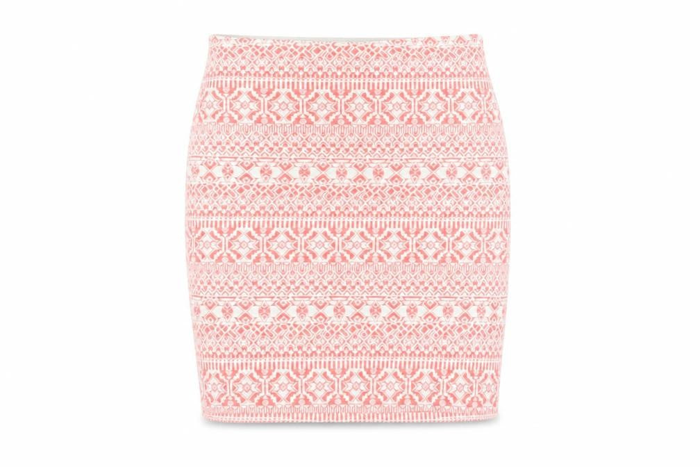 Bershka Women Pink Geometric Pencil Skirt Size L Stretch Cotton Blend
