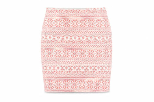 Bershka Women Pink Geometric Pencil Skirt Size L Stretch Cotton Blend