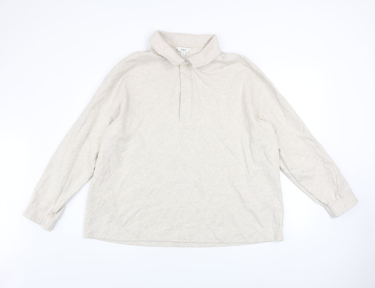Marks and Spencer Men's Beige 2XL Henley Cotton Sweatshirt