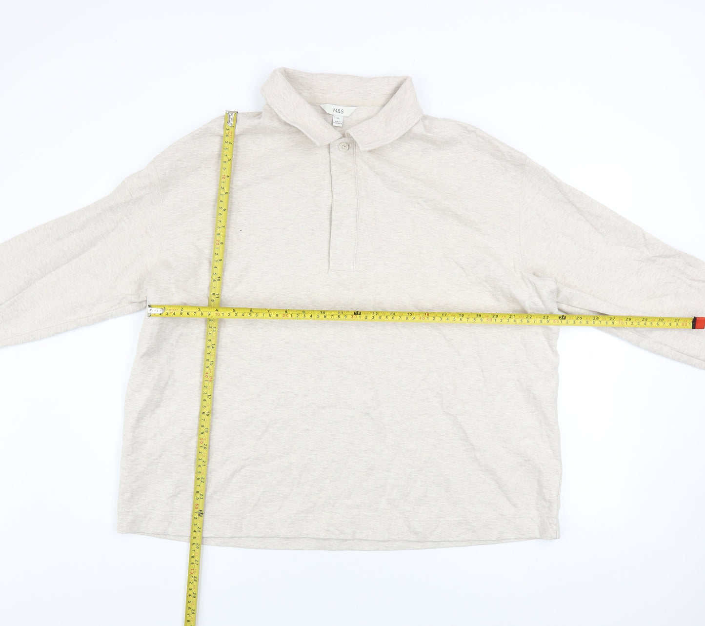 Marks and Spencer Men's Beige 2XL Henley Cotton Sweatshirt