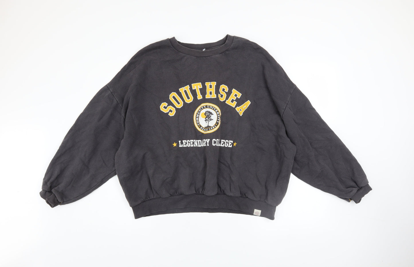Pull & Bear Womens Black Southsea Graphic Pullover Sweatshirt L