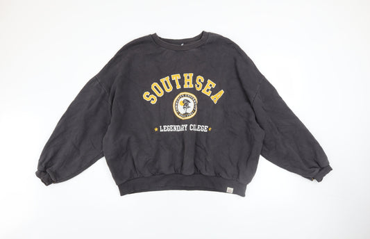 Pull & Bear Womens Black Southsea Graphic Pullover Sweatshirt L