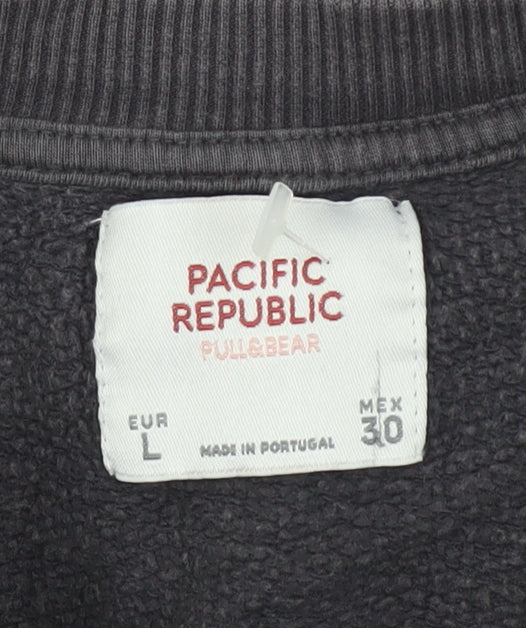 Pull & Bear Womens Black Southsea Graphic Pullover Sweatshirt L