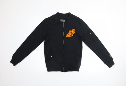 Additional front view of Respect boys’ black quilted bomber jacket 12-13 years full zip cotton blend