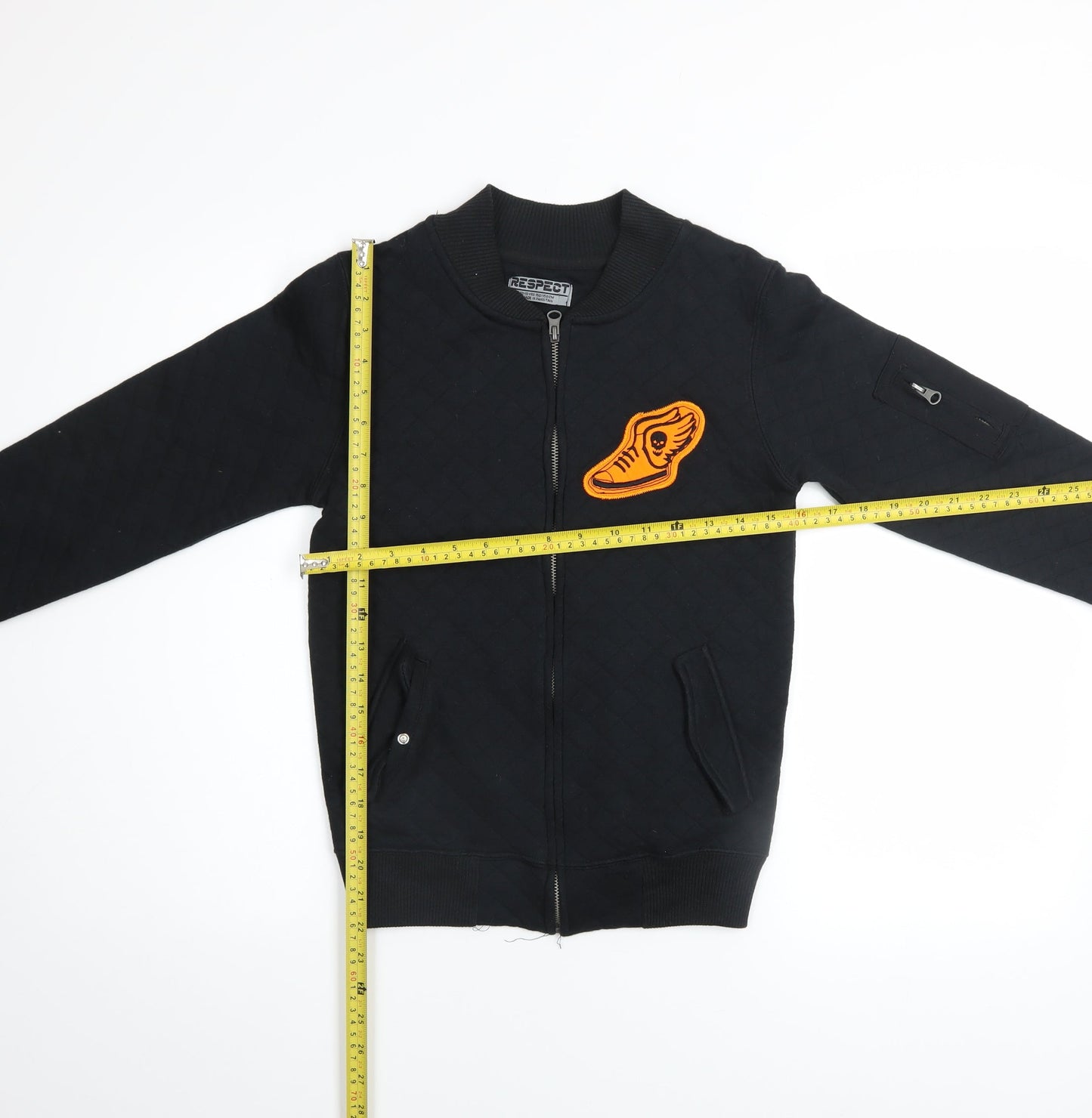 Respect Boys Black Quilted Bomber Jacket 12-13 Years Full Zip Cotton Blend