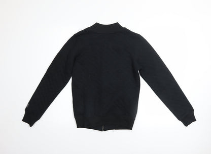 Close-up detail of Respect boys’ black quilted bomber jacket 12-13 years full zip cotton blend