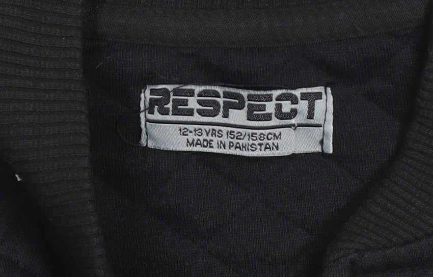 Respect Boys Black Quilted Bomber Jacket 12-13 Years Full Zip Cotton Blend