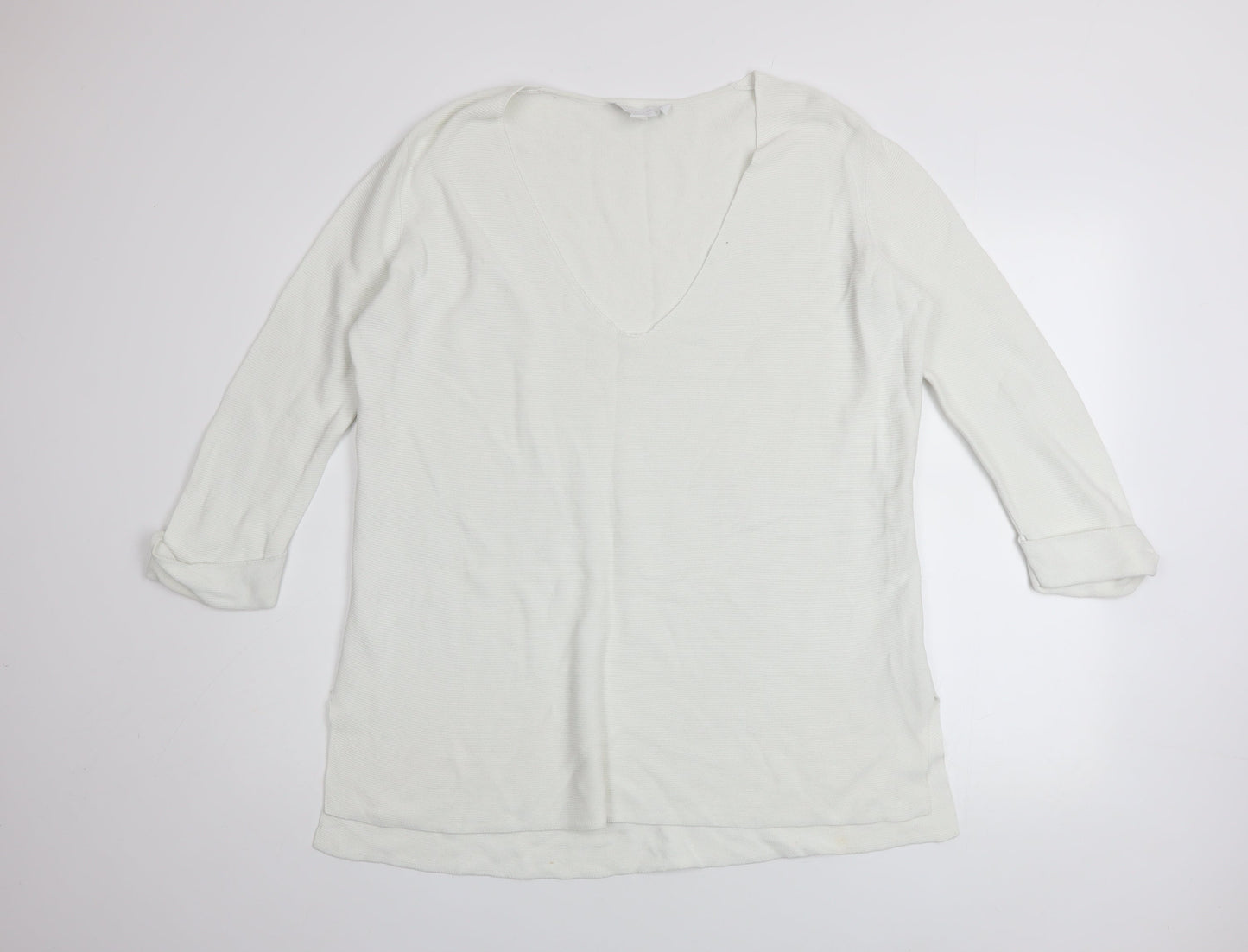 The White Company Women’s White Cotton V-Neck Tunic Jumper Size 10