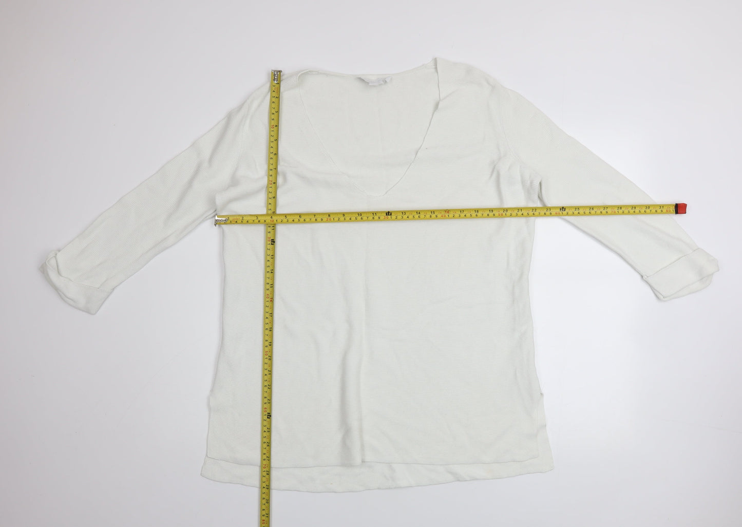 The White Company Women’s White Cotton V-Neck Tunic Jumper Size 10