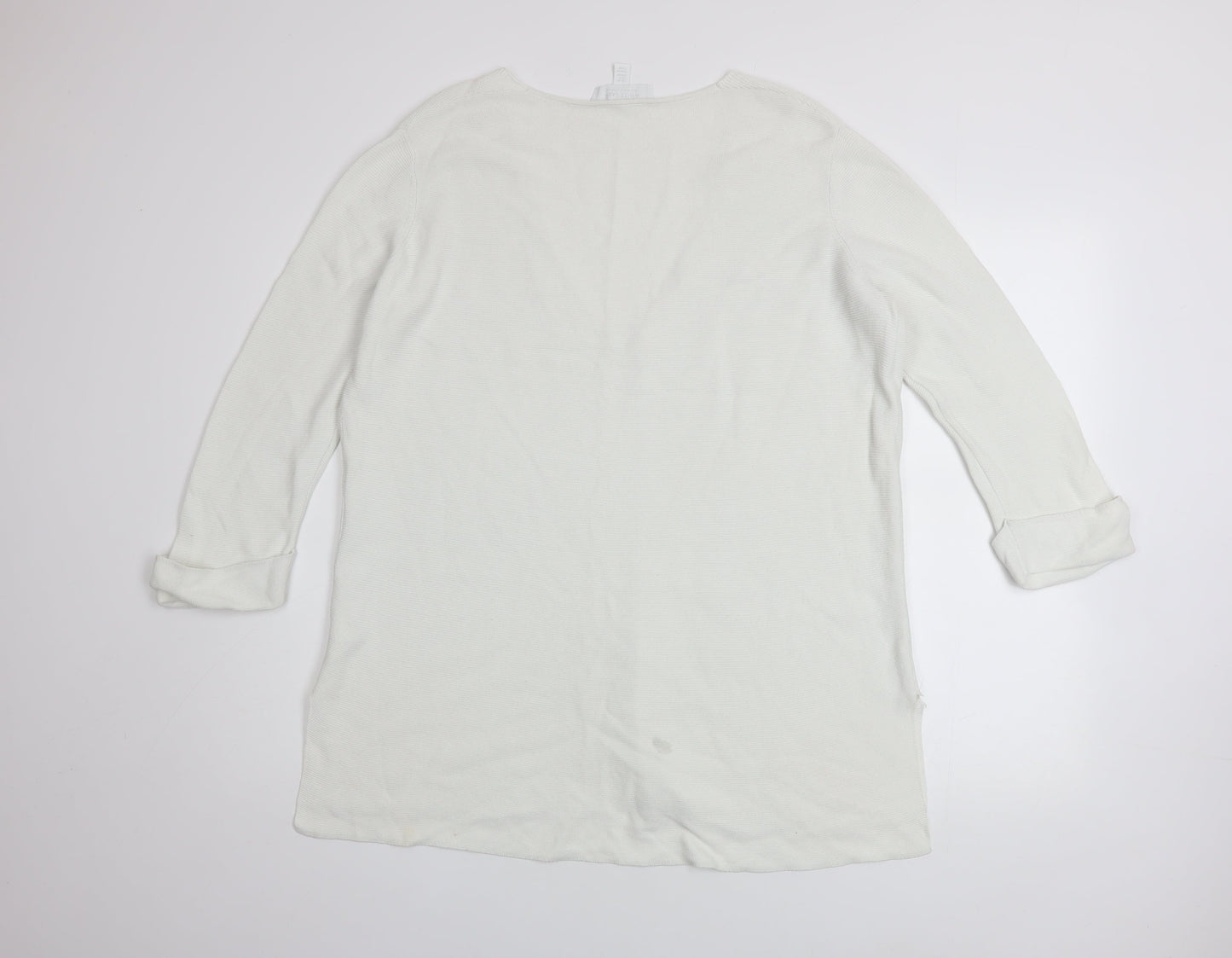 The White Company Women’s White Cotton V-Neck Tunic Jumper Size 10