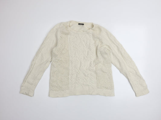 Ann Taylor Women Ivory Wool Blend Cable Knit Pullover Jumper L