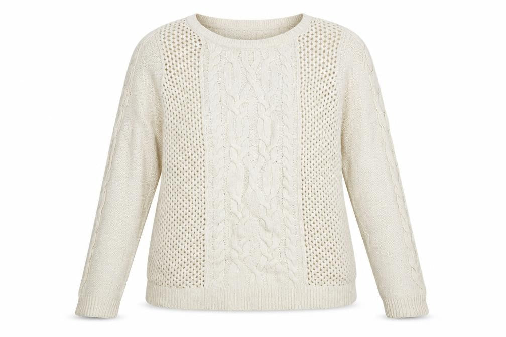 Ann Taylor Women Ivory Wool Blend Cable Knit Pullover Jumper L
