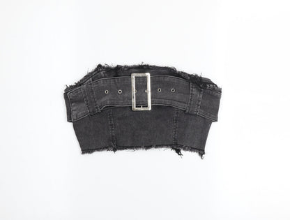 Additional front view of Missguided women’s black cropped denim bustier top uk 10