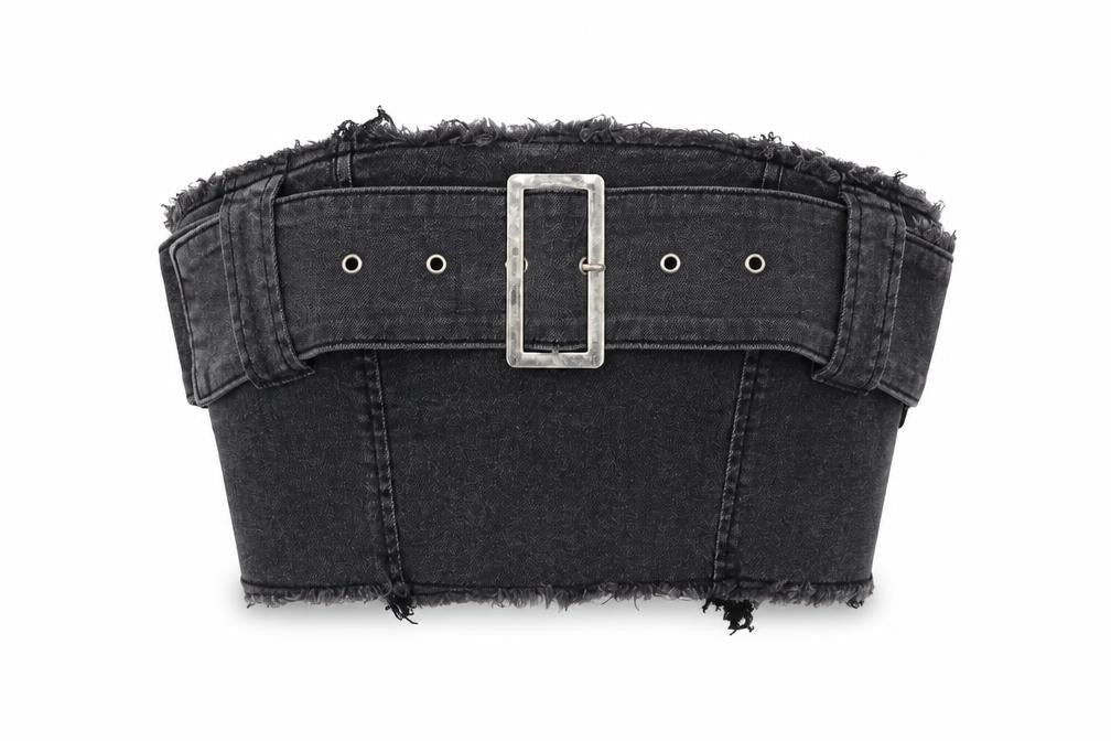 Missguided Womens Black Cropped Denim Bustier Top UK 10
