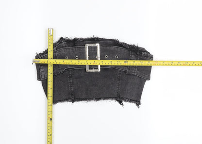Back view of Missguided women’s black cropped denim bustier top uk 10
