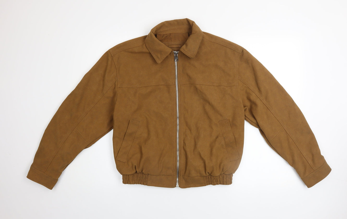 Bershka Men's Brown Polyurethane Bomber Jacket Size S