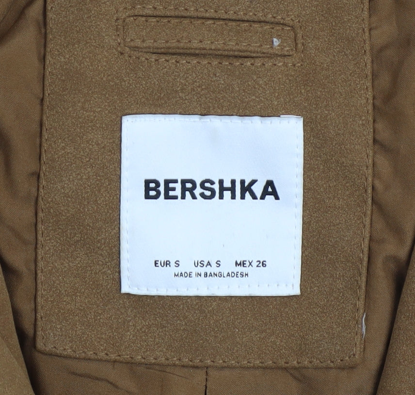 Bershka Men's Brown Polyurethane Bomber Jacket Size S